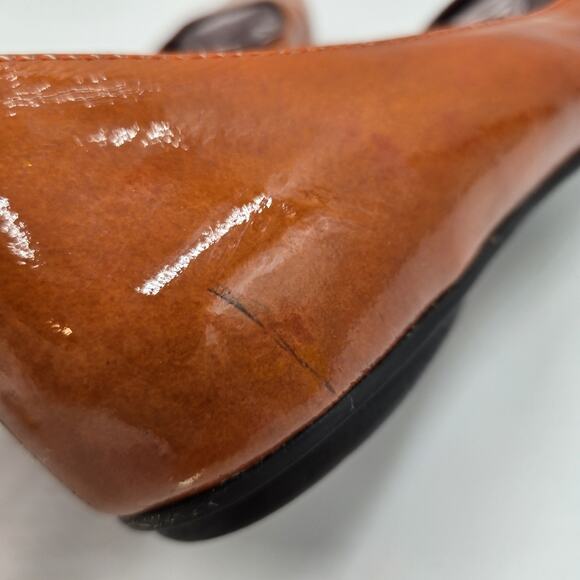 Born Ballet Flats Women 9 Brown Orange Patent Leather Slip On Square Toe Comfort - Picture 5 of 7